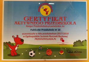 Certyfikat aktywnego przedszkola od Przedszkoliada.pl